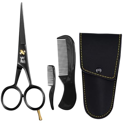 Striking Viking 5" Professional German Beard & Mustache Scissors - Moustache Grooming Kit For Trimming Facial Hair With Beard Scissors Beard Comb Mustache Comb & Carry Case - Moustache Scissor Men Cover
