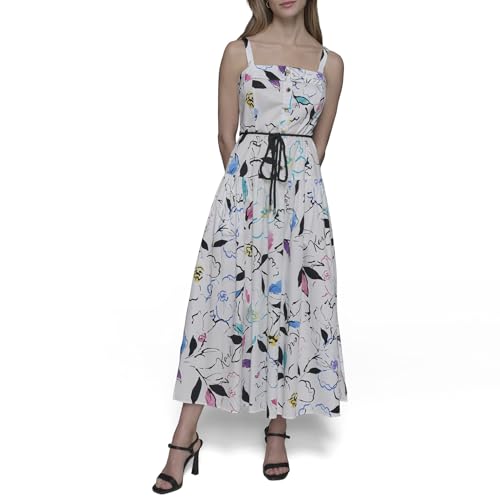 Image of Karl Lagerfeld Women's Sleeveless Square Neck Drope Waist Maxi Dress with Rope Belt