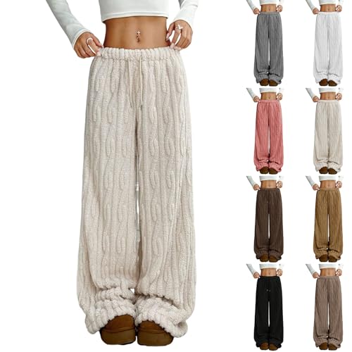 Sherpa Pajama Pants Women Soft Drawstring Elastic Waist Fleece Pants Fluffy Cute Flannel Pj Pant Bottoms Pajama Bottoms Plain Family Christmas Pajamas Pant Fleece Lined Comfy Lounge Pants Sleepwear