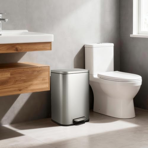 PioneerWorks Stainless Steel Step Trash Can 5.3 Gallon, Soft-Close Lid & Removable Inner Bucket, Hands-Free Foot Pedal Kitchen Garbage Can for Office Bathroom Living Room, Silver by PioneerWorks - Image 4