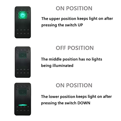 Image of Green Led 7P ON-Off-ON DPDT Rocker Switch with Jumper Wire Set for Car Boat Off-Road Vehicle Pickup Tractor Motorcycle 12V 24V