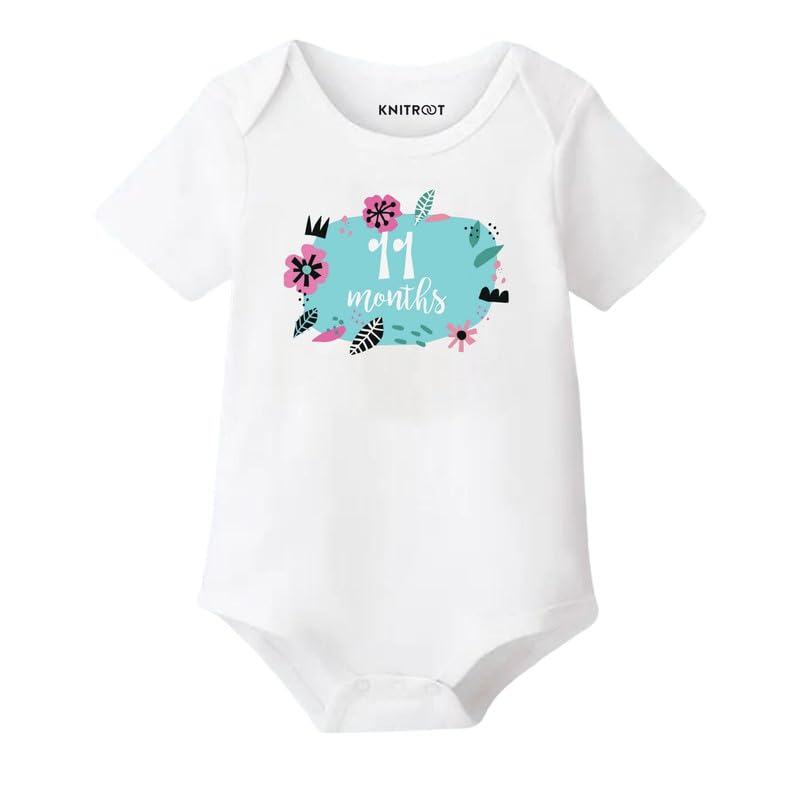 Image of KNITROOT Monthly Birthday Special Unisex Baby Romper Half Sleeve White Color