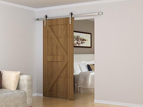 HOMACER Single Brushed Nickel Sliding Barn Door Hardware Kit, 7.5FT Track,  Classic Design, Industrial Strength Door Hangers,  Perfect for Garage, Closet, Interior and Exterior Door Use
