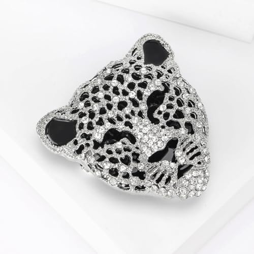 Image of Rheinstone Leopard Brooch Vintage Black Enamel Spotted Leopard Head Brooch Pin Gold Silver Black Leopards Brooch Trendy Clothing Hat Bag Accessories Christmas Birthday Party Jewelry