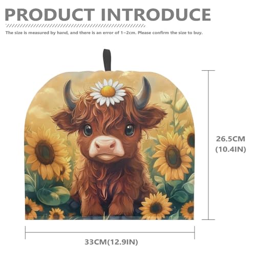 Image of Tea Cozy Sunflower Highland Cow Cute Print Cotton Insulated Tea Cozies for Teapot Keep Warm Kettle Dust Cover Kitchen Accessories