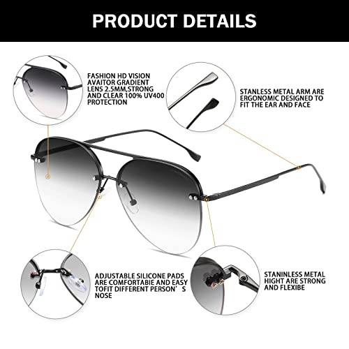 Vanolu Retro Rimless Women Aviator Sunglasses Classic Lady Oversized Sun Glasses #TOP2