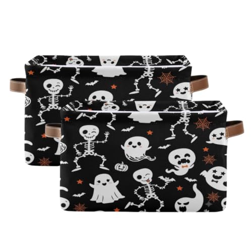 Image of Kigai Storage Basket, Fabric Collapsible Closet Organizer Bin | Halloween Boo Waterproof Foldable Canvas Basket with Handles for Shelves, Nursery, Closet, Bedroom & Bathroom