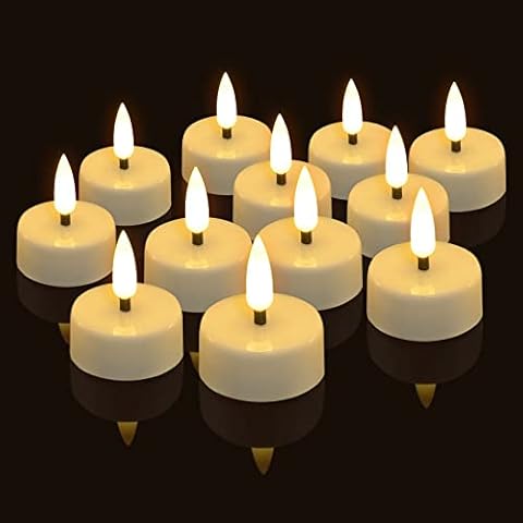 Timer Tea Lights, SoulBay 12 Packs Electric LED Tealights Candles Battery Operated with Realistic Black Wicks Flickering Flameless for Birthday Thanksgiving Day Christmas Table Decorations, Cool White Cover