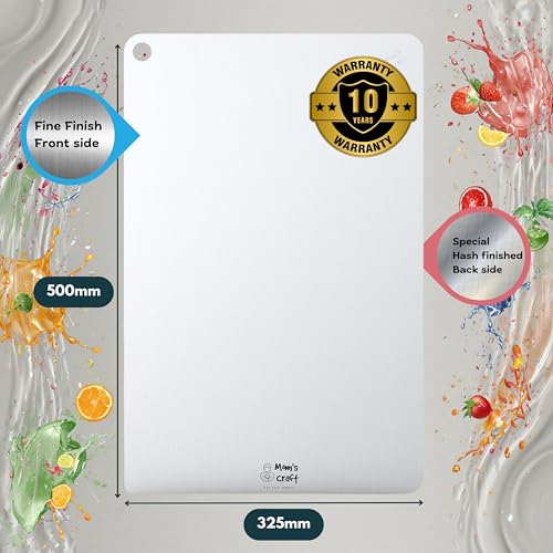 Image of Premium Stainless Steel Chopping Board | Large Rectangle Cutting Board 50cmx32.5cm with Anit-Slip Gripping Mat | for Cutting Vegetables, Fruits, Meat | Reversible (Extra Large,Rectangular)