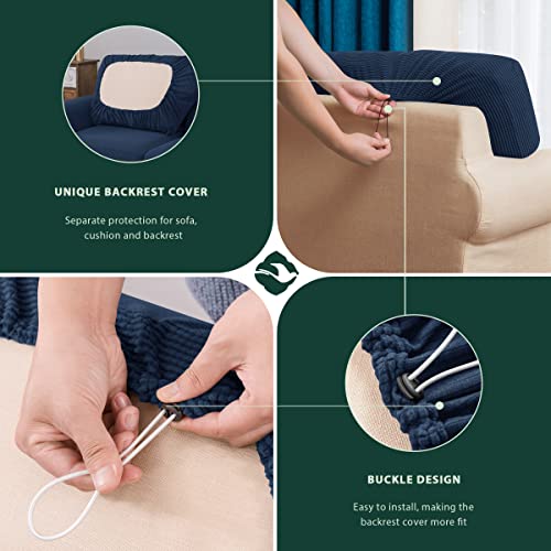 Chun Yi 3 Piece Stretch Armchair Sofa Cover, 1 Seater Couch Slipcover With One Separate Backrest And Cushion With Elastic Band, Checks Spandex Jacquard Fabric(Small,Dark Blue) #TOP4