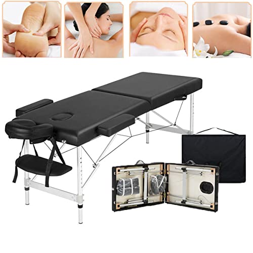 Camilla de masaje móvil - Banco de masaje de 2 zonas con pies de aluminio - Mesa de masaje plegable - Tumbona plegable - Cama de masaje premium - Altura ajustable - Soporta hasta 230 kg - Negro Cover