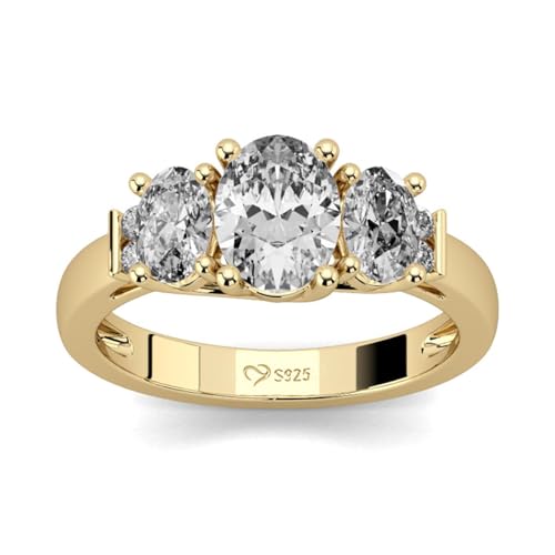 Jeulia 925 Sterling Silver Ring Women Yellow Gold Engagement Ring Eternity Wedding Rings Band Zirconia Crystal Ladies Rings for Anniversary, Christmas, Valentine (Yellow Gold 3, M-½)