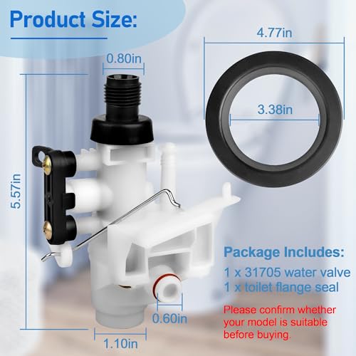 Image of 31705 /31688 RV Toilet Water Valve Kit - Freeze-Resistant & Leak-Resistant RV Toilet Parts for Thetford Aqua-Magic V High & Low Models, Includes Valve, Seal & Screw, Easy DIY Fix for Camper Toilet