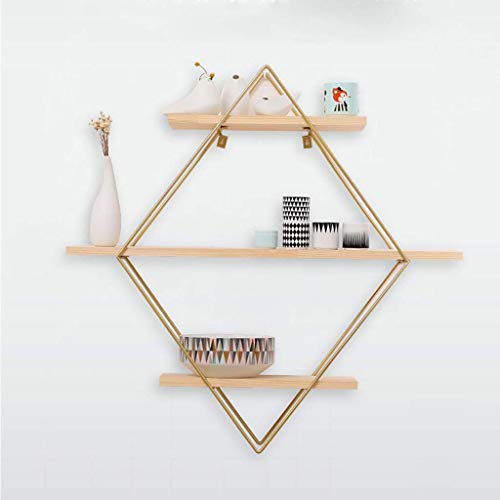 Quul Wrought Iron Wall Mount，Floating Shelves, 3 Tier Geometric Diamond Wall Shelves, Wood And Metal Art #TOP2