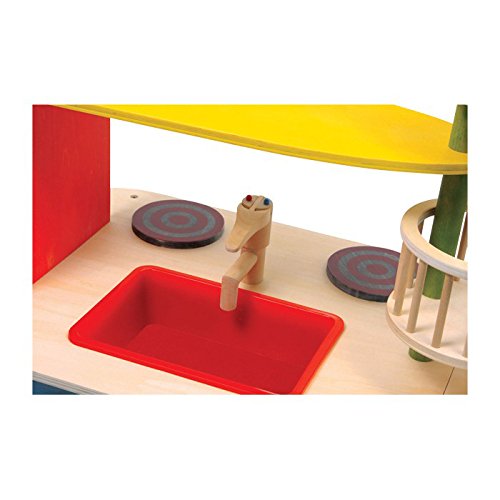 Kinderküche aus Holz mit ausklappbarer Theke, Spielspaß auf beiden Seiten, mit Waschmaschine sowie Herd und Ofen – Bild 5