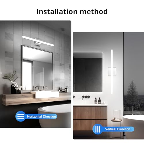 Image of Combuh Modern Bathroom Vanity Light Fixtures, Chrome Wall lamp Above Mirror | 24 Inch Long, Soft Shadow Free, Linear Design, Restroom Lighting Bar, IP44 Rustproof, Iluminacion para Tocador, 3CCT Dimmable