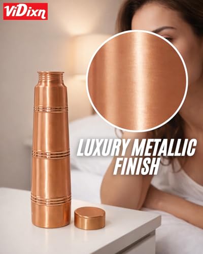 Image of 100% Pure Copper Water Bottle 950ml - Ayurvedic Leak-Proof Copper Bottle for Drinking Water - Handcrafted Mandala Design - BPA-Free & Eco-Friendly - Improves Immunity & Digestion (TOWER 3 RING)