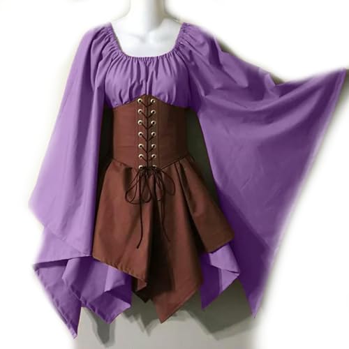 Vestido de Fiesta para Mujer de una línea Vestido Acampanado de Cintura Alta Irregular de Manga Larga-Purple-S