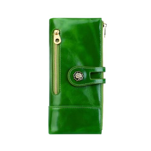 Image of Women's RFID Blocking Wallet Soft Leather Clutch Money Ladies Purse Slim Card Holder Organizer Zip Pocket (3013-Green)