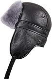 Zavelio Unisex Shearling Sheepskin Aviator Russian Ushanka with Snap Hat