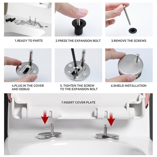 Wdonay MS0933 2Pcs Toilet Seat Hinge Fixings Toilet Seat Top Fix Quick Release Hinges Expanding Rubber Screws thumb #5