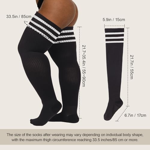 Image of DRESHOW Plus Size Thigh High Socks Striped Over Knee Long Boot Stockings Knee High Tube Socks Leg Warmers for Women