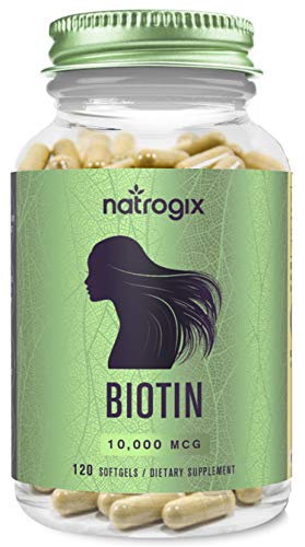 Biotin High Potency 10000 Mcg Per Veggie Softgel by Natrogix - Hair Loss Product Supports Hair Growth, Glowing Skin and Strong Nails - 120 Mini-Veggie Softgels for Better Absorption