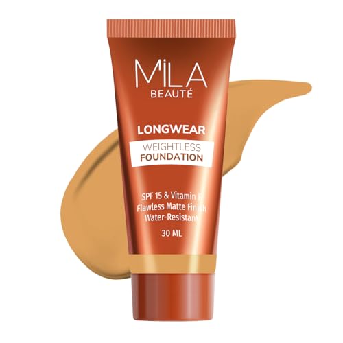 Image of Mila Beaute Longwear Weightless Foundation | Matt Finish With SPF 15 and Vitamin E | Water Resistant Buildable Formula & Super Light | Liquid Foundation | Shade - (303 Coffee Toffee, 30ml)