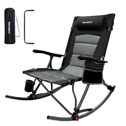 Silla de camping plegable WKFAMOUT con asiento alto 13.8" y reposapiés, silla mecedora grande con bolsa de transporte para jardín y patio, soporta 300 lbs miniatura 1
