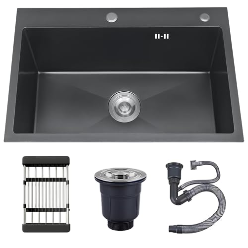 Vivrhintty 33x19 Drop in Kitchen Sink, 9” Deep Large Top Mount Single Bowl Sinks Nano Coating Stainless Steel Kitchen Laundry Room Sinks with Accessories
