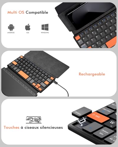 Clavier mini sans fil pliable avec pavé tactile et double Bluetooth - 7