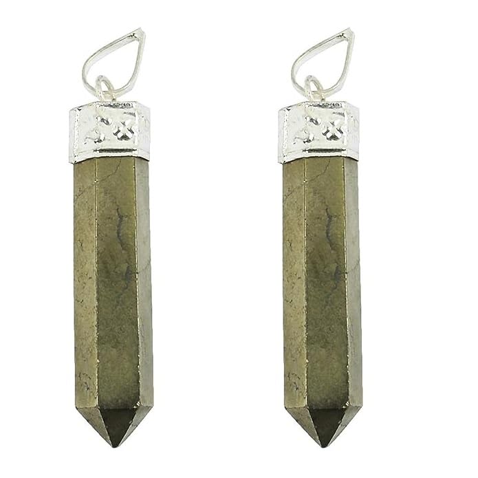 Pyrite Stone Original Peru Pyrite Pencil Shape Pendant/Locket with Chain For Men and Women Jewellery Gift 35 MM Gold - Set of 2-image-28