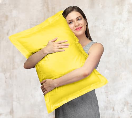 Image of Royale Linens Pillow Shams 2 Pack Euro Size 26x26 Inch - Brushed 1800 Microfiber - Bed Pillow Shams, Wrinkle Resistant Super Soft and Cozy - Back Overlap Closure - Oxford Pillowcase (Euro, Yellow)