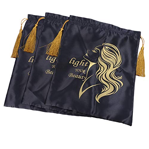 Satin Bags With Drawstring For Hair Extensions,Hair Packaging Bags For Bundles,Bags For Hair Bundles Wig Storage, Hair Tool Travel Bag,3 Pieces Drawstring Satin Hair Storage Bags (3 Pieces,Black)
