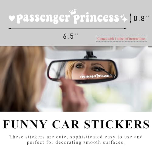 Image of Yourkar Passenger Princess Sticker, Cute Stickers for Car Window Rearview Mirror, Girls Automotive Window Rearview Mirror Decoration Stickers, Universal Car Accessories (White, Short)