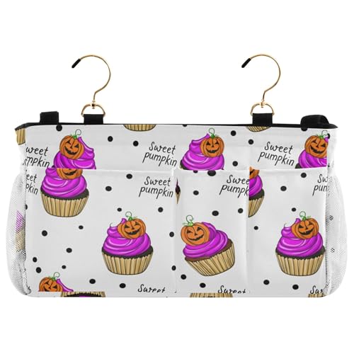 Burbuja Cute Halloween Cupcakes Bedside Caddy Hanging Storage Organizer with 2 Straps and Hooks for Home College Dorm Bunk Bed Hospital Bed Crib