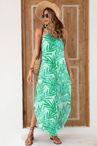 For G and PL Women Summer Resort Tropical Maxi Dress Cruise Island Loose Clothes Cyan M - Image 3