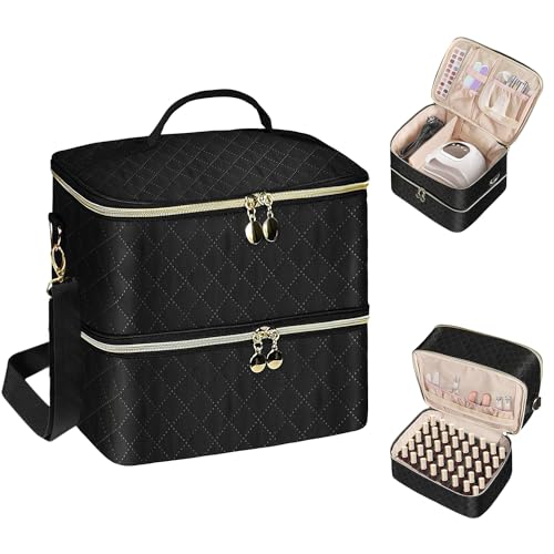 BOHEMIABY Grand Rangement Vernis A Ongle, Couche Double Trousse Maquillage Accessoires, Malette Onglerie Organisateur 40 Bouteille(15ml) & Lampe à Ongles,...