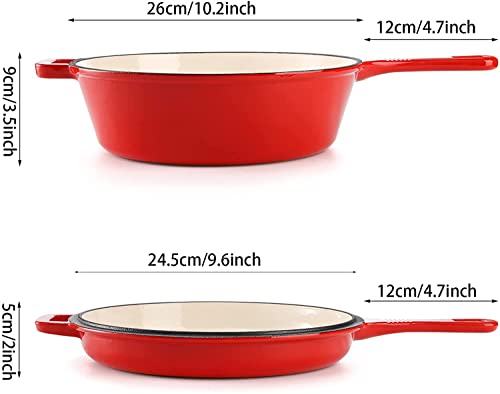 Foto von Suwimut 2 teiliges Set Emaille Gusseisen Topf mit Deckel 26 cm 2-in-1 Multi-Kochtopf aus Gusseisen Bräter Topf Schmortopf für Bräter, Brotbackform oder Pfanne, Induktions-, ofenfest
