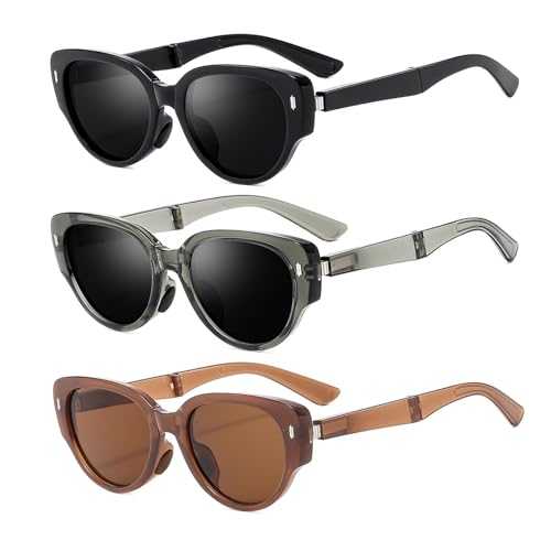 Sunglasses for Women Men Polarized Cat Eye Folding Driving Sunglasses Retro Foldable Portable Travel Sun Glasses 3Packs