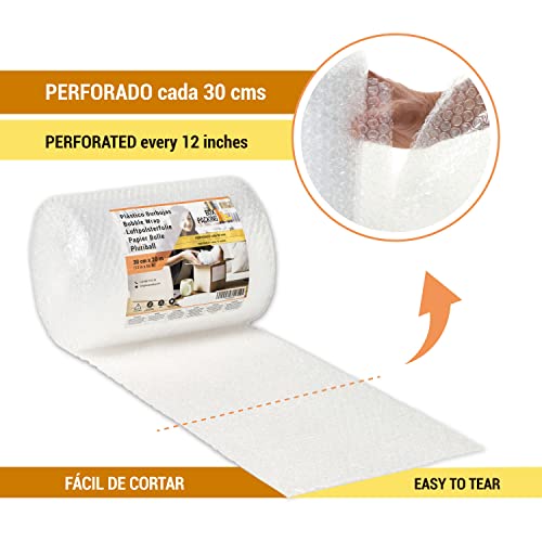 BOXPACKING | Luftpolsterfolie Rolle | Polsterfolie 30 cm x 20 m Perforiert | Noppenfolie Ø 10 mm (ca. 40 g/m²) | Bubble Wrap | Verpackungsmaterial: Luftpolsterfolien | Für Versand und Umzug