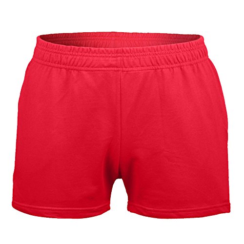 Mens Bodybuilding Shorts 3" Inseam Heavy 95% Terry Cotton 5% Spandex with Pockets Red M