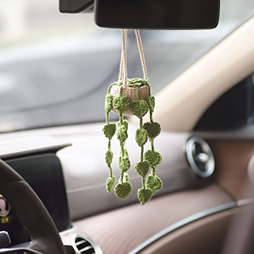 Boho Car Plant Crochet Hanging Basket, Hanging Plant For Car Décor And Accessories, Car Ornament Rear View Mirror Accessories (Style 2- Long) #TOP6
