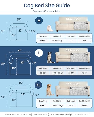 blunique Hundebett für Sofa Hundedecke Sofaschutz Hund Waschbar rutschfest Wasserdicht Mittelgroße Hunde, Grau L
