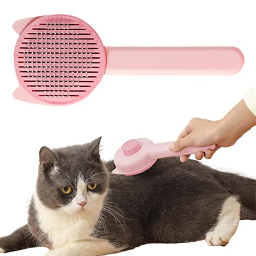 Samuliy Cepillo de limpieza autolimpiante, dientes de acero inoxidable, cepillo para mascotas, suministros para mascotas, cepillo para desenredar, quitar el pelo suelto, herramienta de aseo para