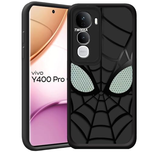 Image of Stylish Spider Back Case Cover Compatible for Vivo Y400 Pro 5G | Spidey Face Mask Case | Soft Silicone | Camera & Full Body Protection | Shock Proof | (Black)