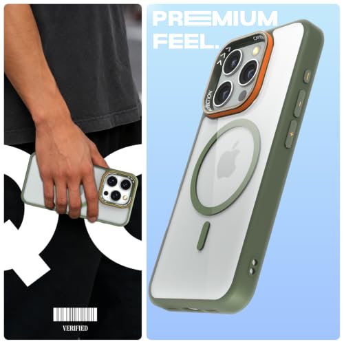 Image of Pikkme Back Cover for iPhone 16 Pro | Shockproof | Mag-Safe Compatible | Hard Transparent Back | Premium Raised Camera Protection | Bumper Case (Green Mag-Safe)