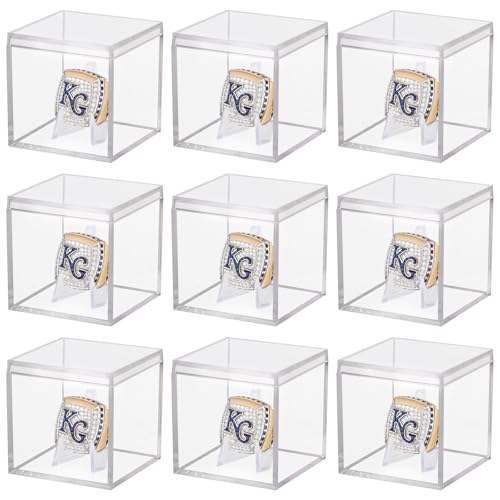 Image of 9 Pack Championship Ring Display Case Clear Acrylic Ring Case Display Box for Sports Baseball Basketball Softball Golf Single Ring Holder Stand, 2.16 Inch