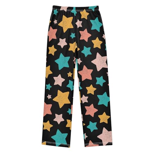 ZZXXB Colorful Star Print Boys Long Pants Soft Trousers Elastic Waist Kids Lounge Bottoms with Pockets S-XL