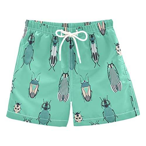 Boccsty Collection of Beetles Boys Swim Trunks Funny Insects Geometric Bugs Summer Toddler Beach Board Shorts Kids Swimsuit Swimwear XS